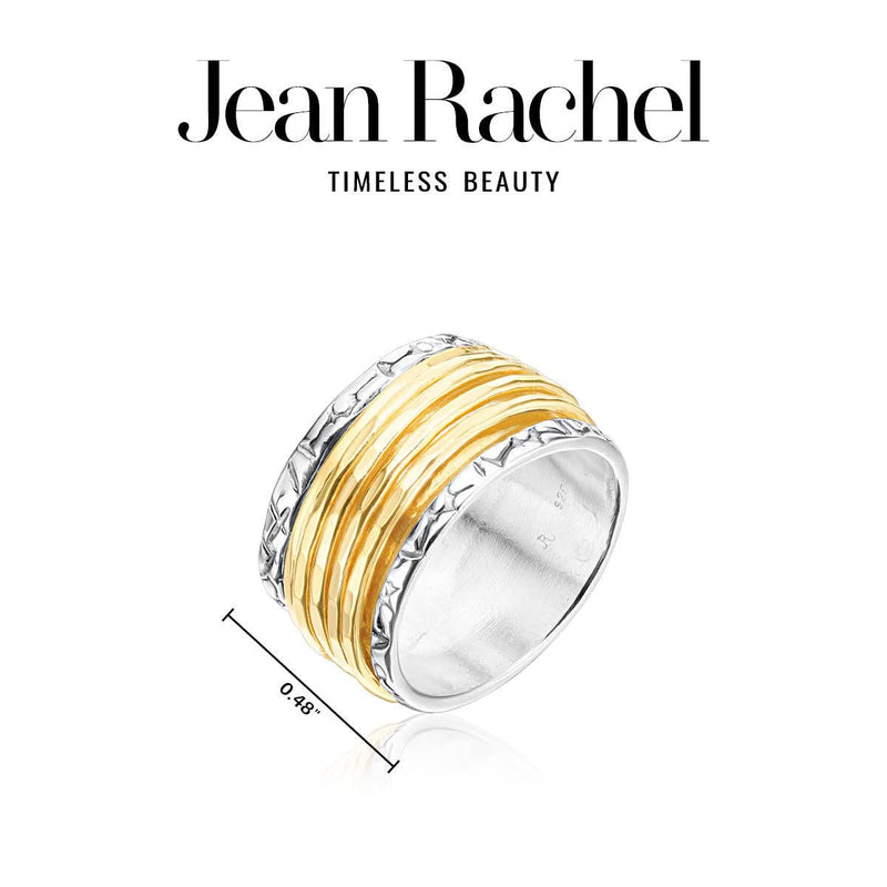 925 Sterling Silver Rotating Spinner Ring With 5 One Micron 14K Gold Plated Sterling silver Hammered Spinner Rings, Hypoallergenic, Nickel and Lead-free, Artisan Handcrafted Designer Collection, Made in Israel 11 - BeesActive Australia