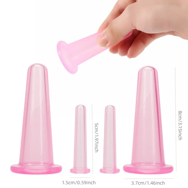 YILINNA 4 Pcs Silicone Facial Cupping Therapy Set Vacuum Massage Cup Kit Body Cupping Cup Set for Face Neck Back Eyes Massage Vacuum Cans Suction Anti Cellulite Massager Health Care (Pink) Pink - BeesActive Australia