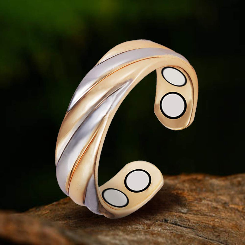 EnerMagiX Two Tone Gold & Silver Copper Magnetic Ring, Pure Copper Ring for Women, Adjustable Open Ring, Gift for Mom & Wife - BeesActive Australia