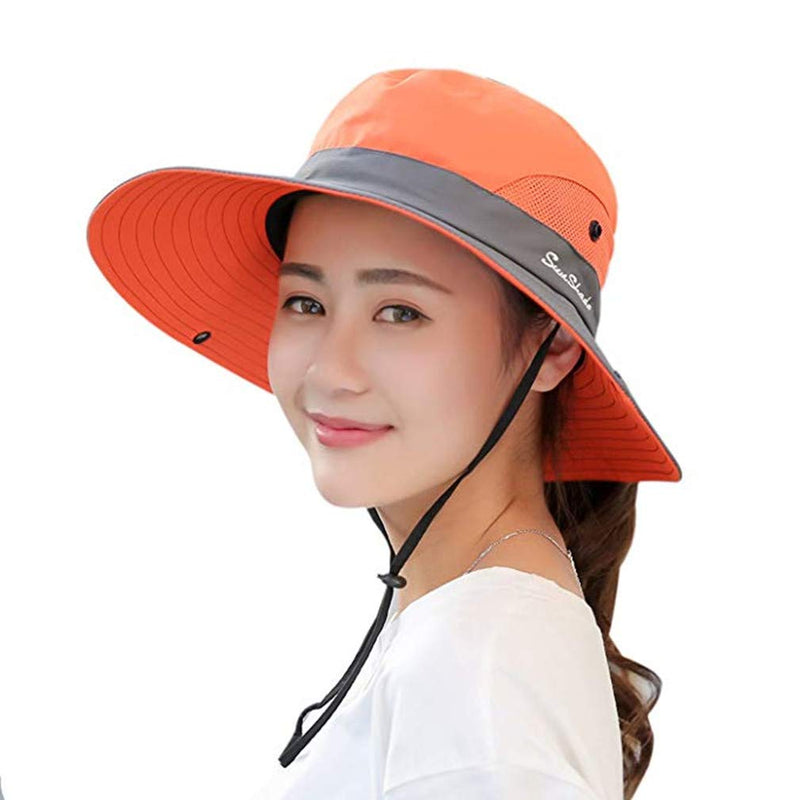 [AUSTRALIA] - UPF 50+ Wide Brim Sun Hat Waterproof UV Protection Bucket Boonie Hat for Women Orange 