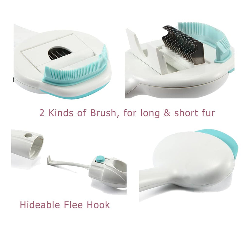 Pet Cat Dog Brush Comb Grooming Tool 3 in 1 Knot Opener Tangle Remover Slicker Brush Groomer Green - BeesActive Australia