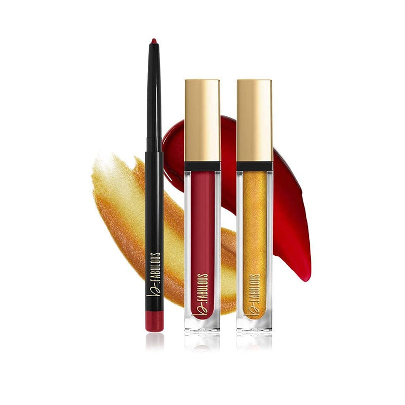 One Click Beauty b.FABULOUS 3-Piece Lip Kit, Longwear Makeup, The Reds - BeesActive Australia