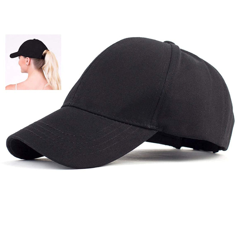 Eohak Cotton Ponytail Hats Baseball for Women Adjustable Solid Color Black+grey - BeesActive Australia
