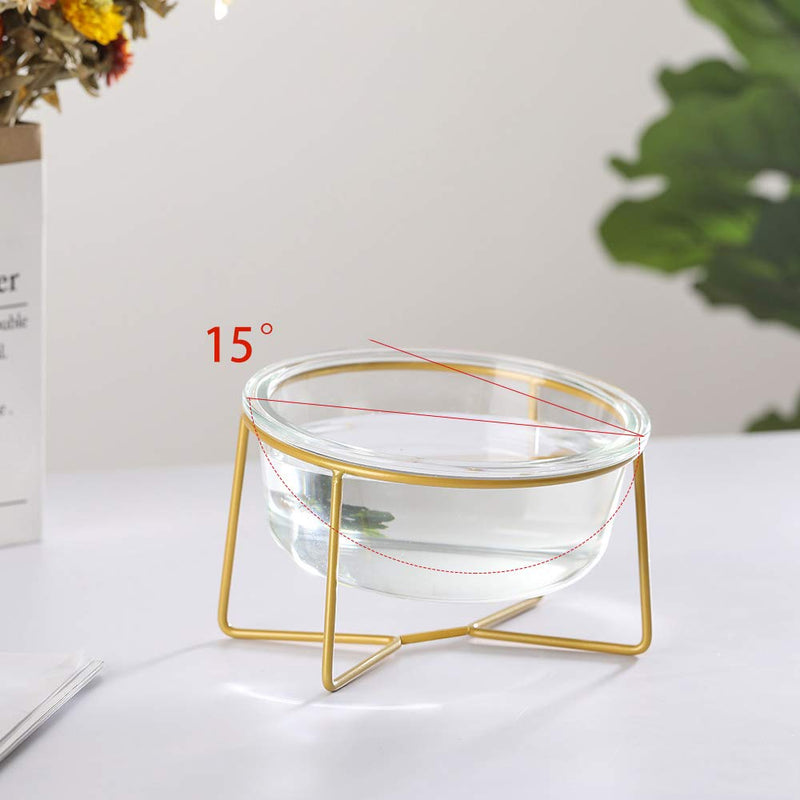 White Large Ceramic Tilted Elevated Cat Dog Bowl Raised Cat Food Water Bowl Dish Pet Comfort Feeding Bowls with Gold Iron Stand Small glass - BeesActive Australia