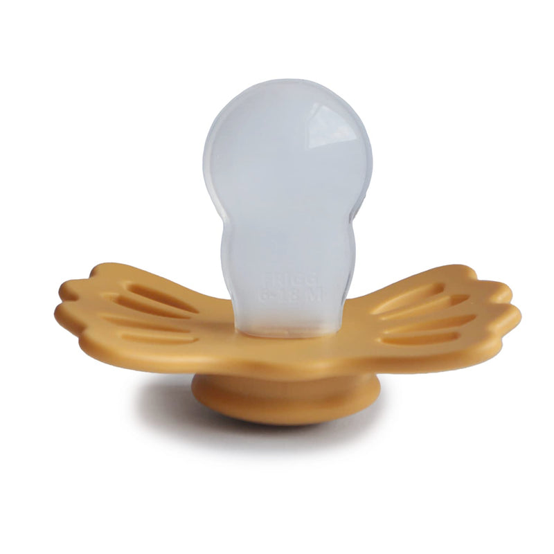 FRIGG Lucky Symmetrical SilkySoft Silicone Baby Pacifier | Made in Denmark | BPA-Free (Great Gray/Honey Gold, 6-18 Months) Great Gray/Honey Gold - BeesActive Australia