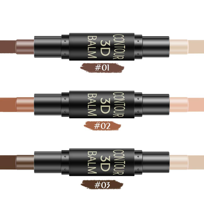 FREEORR 6 Colors Dual-ended Highlight & Contour Stick Make up Concealer Kit for 3D Face Shaping Body Shaping Make up Set 3PCs-6.2g/per A-3 pcs - BeesActive Australia