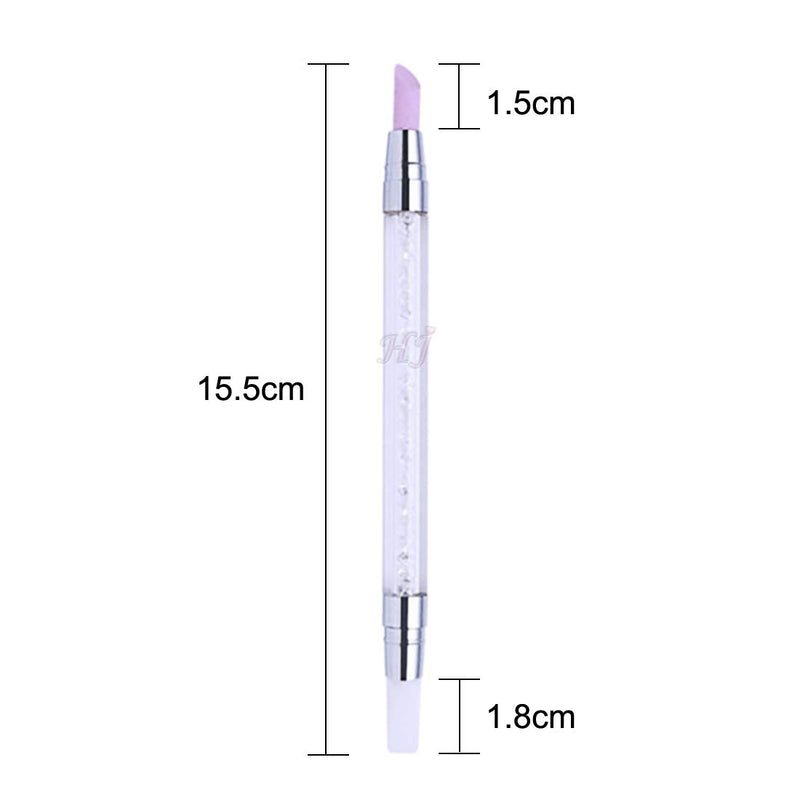 2 Way Quartz Stone Nails Cuticle Remover Pusher + Rhinestone Crystal Nail Art Brush Pen Silicone Head Carving Emboss Shaping Hollow Sculpture Acrylic Manicure Dotting Tools Pack of 1, HJ-NAT156 - BeesActive Australia