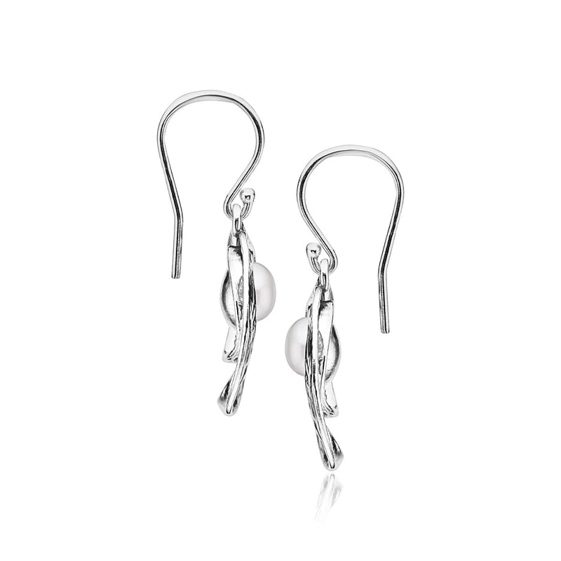925 Sterling Silver Dangle Drop Earrings With Fresh Water Pearl, Coil Spiral Swirl Antique finish French Wire Back Earrings, Hypoallergenic, Nickel and Lead-free, Artisan Handcrafted Designer collection, Made In Israel - BeesActive Australia