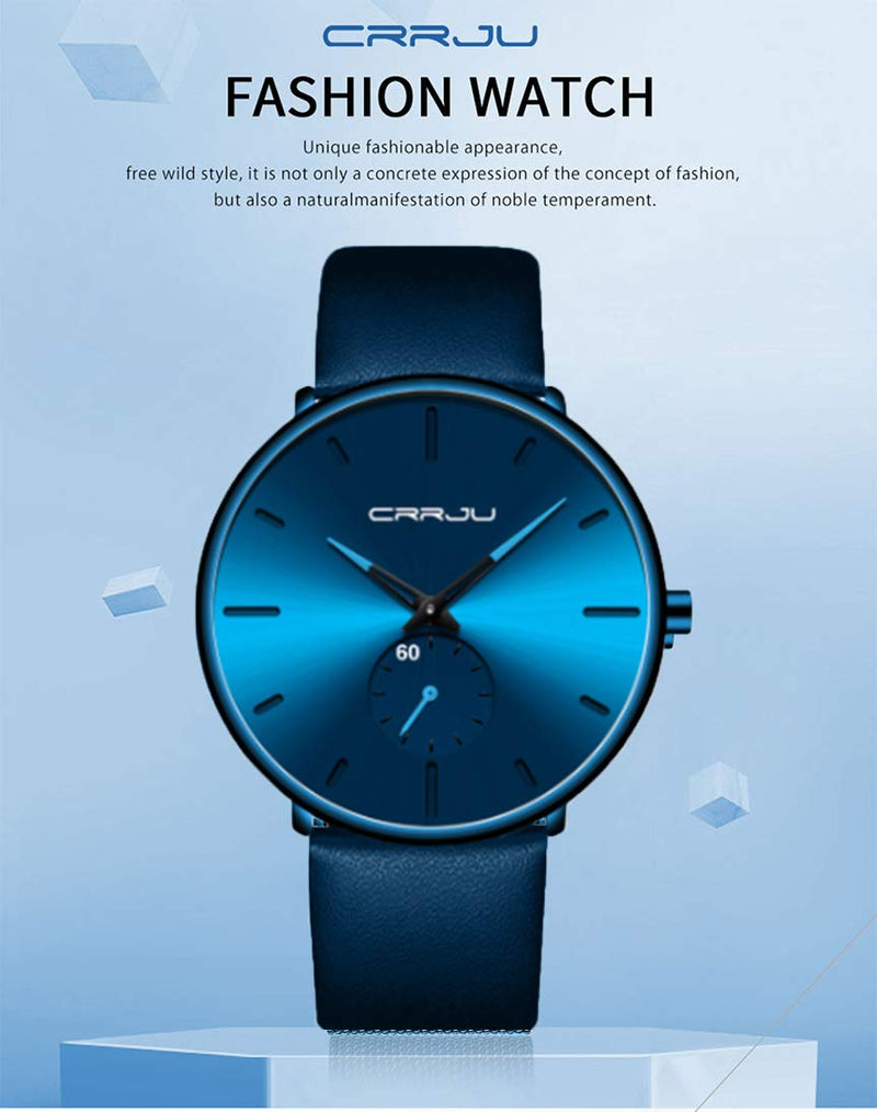 Mens Watches Ultra-Thin Minimalist Waterproof-Fashion Wrist Watch for Men Unisex Dress with Leather Band Sky blue - BeesActive Australia