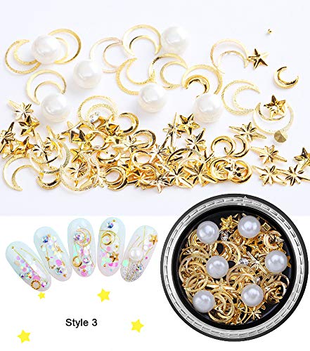 Nail Art Studs Gems 3D Nail Art Rhinestones Gold Decals 6 Boxes Mixed Patterns of Stars Moons Triangle Rivets Diamonds for Women Manicure Wraps Fingernail Tips Decorations Accessories & Supplies 2 - BeesActive Australia