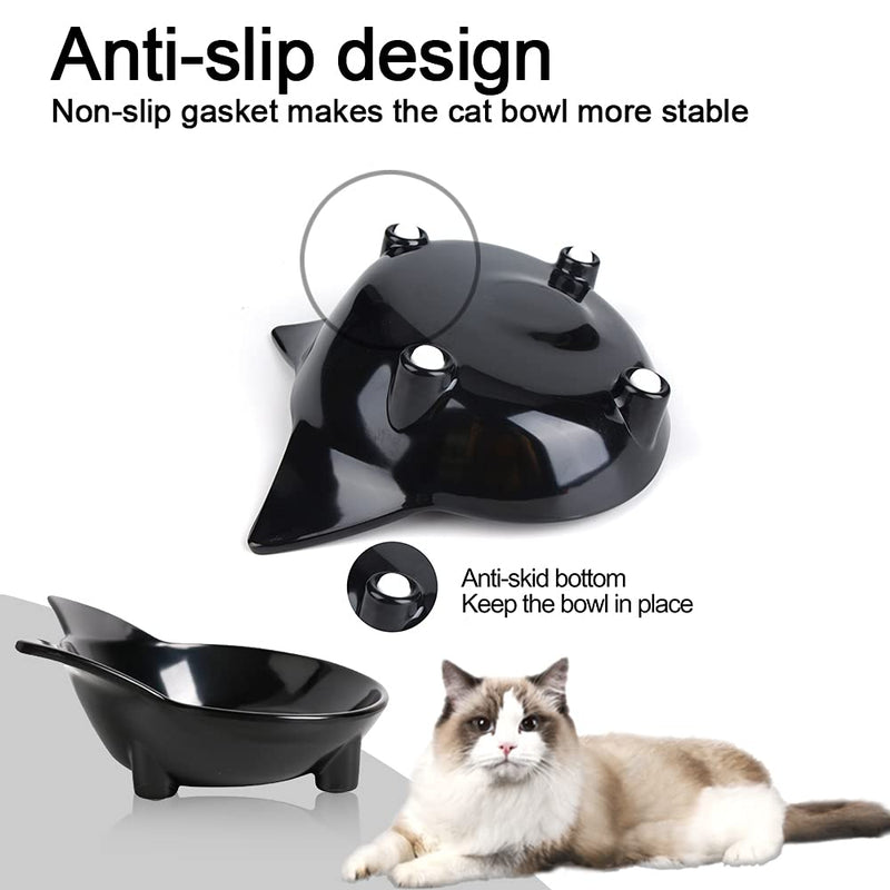 Cat Bowl Non Slip Cat Food Bowls Shallow Cat Water Bowls to Stress Relief of Whisker Fatigue, Pet Food Bowl Cat Feeding Wide Bowls Dog Bowl for Puppy Cats Dogs Small Animals(Safe Food-grade Material) Black+Grey - BeesActive Australia