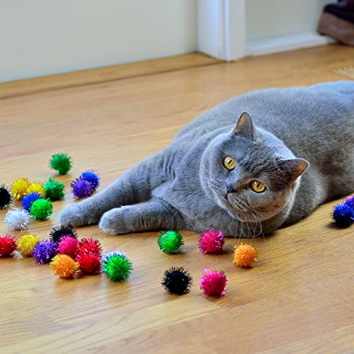 Youngever 30 Pack 1 Inch Cat Sparkle Balls, Cat Glitter Balls, Pom Pom Balls, Interactive Ball Toys for Cat, Kitten, Puppy - BeesActive Australia