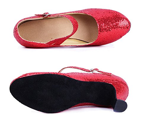 [AUSTRALIA] - staychicfashion Women's Glitter Latin Ballroom Dance Shoes Pointed-Toe Y Strap Dancing Heels 8 Red 