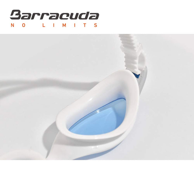 [AUSTRALIA] - Barracuda AQUALIGHTNING Swim Goggles - Curved Lenses Streamline Design, One-Piece Frame Soft Seals, Easy Adjusting Comfortable for Adults (32420) Blue/White 