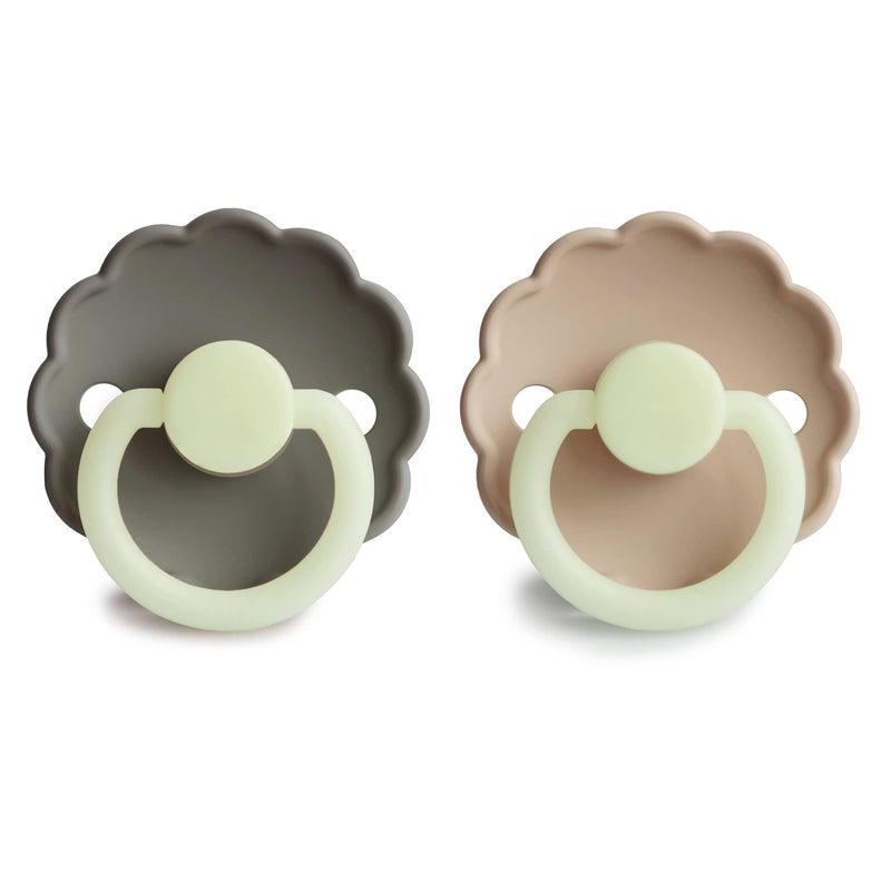 FRIGG Daisy Night SilkySoft Silicone Baby Pacifier | Made in Denmark | BPA-Free (Portobello/Croissant, 6-18 Months) Portobello/Croissant - BeesActive Australia