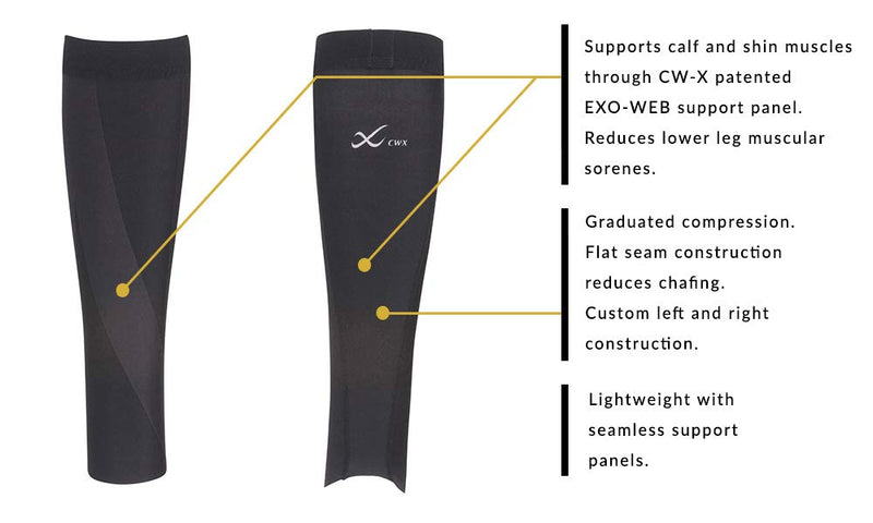 CW-X Unisex-Adult Speed Model Unisex Calf Compression Sleeves Black/Green/Blue Large - BeesActive Australia