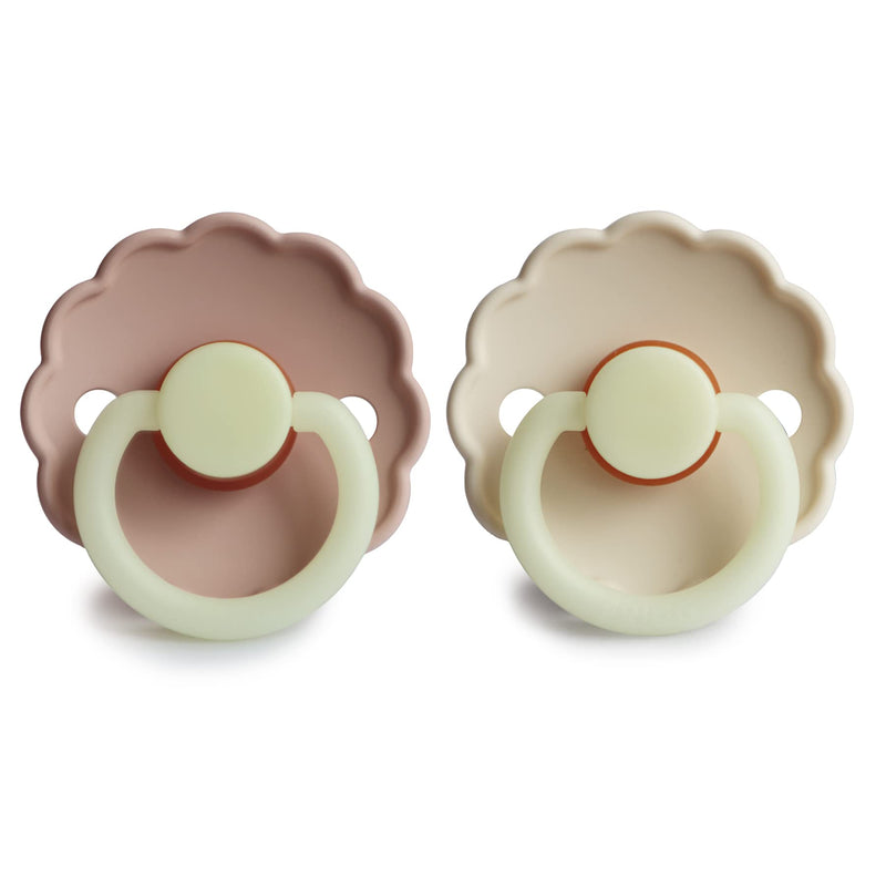 FRIGG Daisy Night Natural Rubber Baby Pacifier | Made in Denmark | BPA-Free (Blush/Cream, 6-18 Months) 2-Pack 6-18 Month Cream/Blush - Night - BeesActive Australia