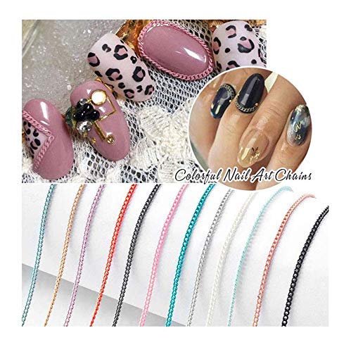 Lookathot 12pcs 3D Concise Metallic Thin Chain Nail Art Stickers Decals 50cm Line Pattern Mixed Design Colorful Nail DIY Decoration Tools - BeesActive Australia