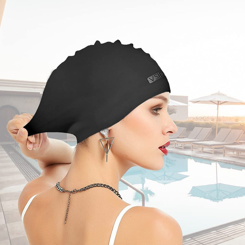 2Pcs Extra Large Silicone Swim Cap Long Hair Swimming Cap for Women Extensions and Curly Hair, Comfortable Dreadlocks Weaves Hair Swim Cap Waterproof (Blue) - BeesActive Australia