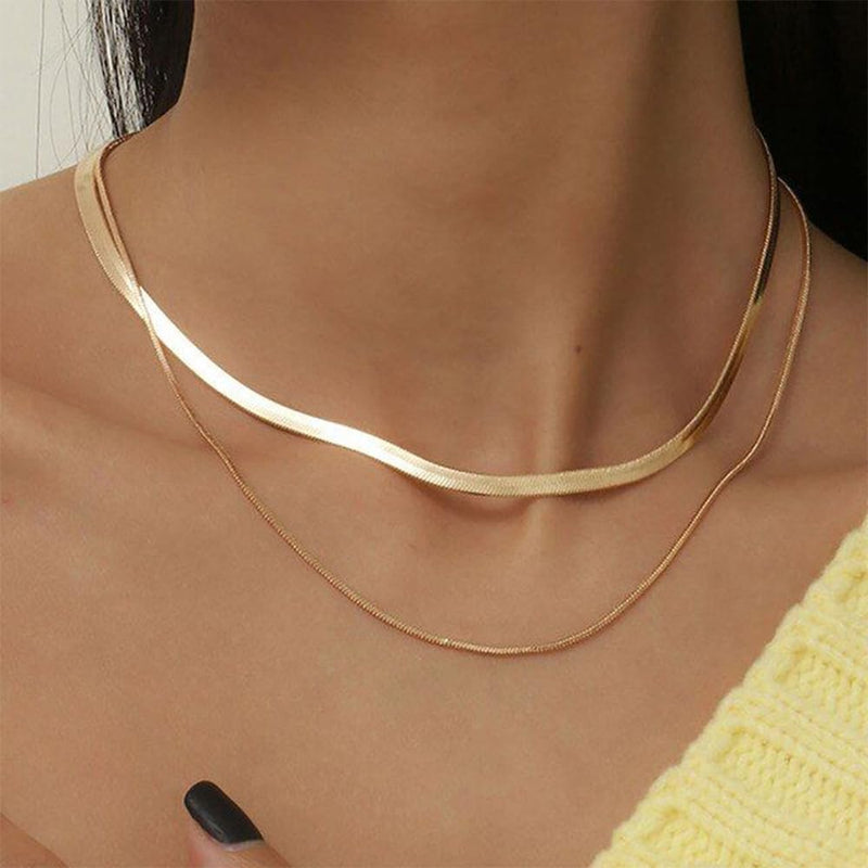 Risamil Gold Necklace for Women, 14K Gold Plated/Silver Layered Necklaces for Women, Dainty Gold Necklace Set Chain Choker Necklace Gold Jewelry Gift for Women and Girls Layered Gold Necklaces(Herringbone/Chain) - BeesActive Australia