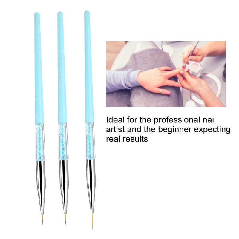 Nail Art Pen,3pcs Nail Art Dotting Liner Brush UV Gel Painting Pen Drawing Tool Set Rhinestone Handle(Blue) Blue - BeesActive Australia