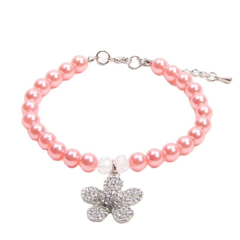 XKSRWE Dog Beads Necklace Collar with Rhinestones Flower Charm Pendant Pet Puppy Jewelry for Female Dogs Cats Small - BeesActive Australia