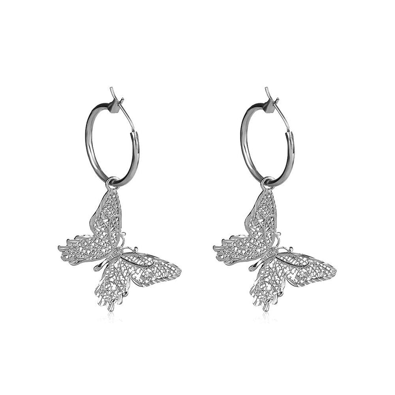 Xerling Cut Out Butterfly Huggie Hoop Earrings for Women Girls Big Cute Dangle Drop Earrings Insect Butterfly Earrings (Silver) Silver - BeesActive Australia