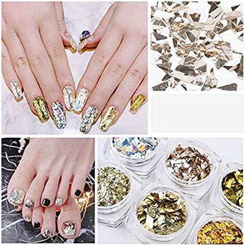 3 Case(18pots) Gold Silver Irregular Aluminum Foil Paper Nail Art Sticker Set 3D Glitter DIY Manicure UV Gel Polish Nail Sequins Decoration Tools - BeesActive Australia