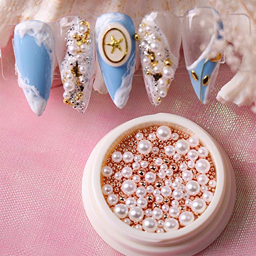 6 Boxes/Color Mix Sizes Nail Art Decoration 3D Simulation Pearls Highlight 3D Round Steel Ball Glitter - BeesActive Australia