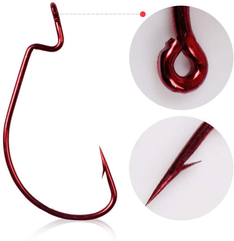 Toasis Fishing Wide Gap Offset Soft Lure Worm Hooks Assorted Sizes Pack of 50pcs Red - BeesActive Australia