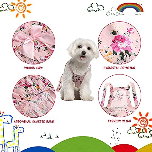 4 Pieces Dog Bowknot Floral Dress Pet Princess Dress Dog Sundress Dog Princess Dress Puppy Summer Dress for Small Pets Dogs Puppy Cats Medium - BeesActive Australia