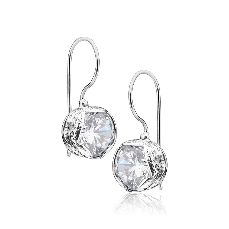 925 Sterling Silver Earrings With 2 White Round Cubic Zirconia, 10MM Bezel, Impressive Bling Effect Hypoallergenic, Nickel and Lead-free, Artisan Handcrafted Designer, French Wire Back, Made In Israel - BeesActive Australia