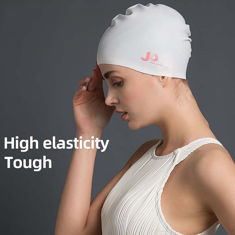 Silicone Swim Cap for Long Hair and Short Hair,3D Soft Stretchable Durable and Anti-Slip to Keep Your Hair Dry,Unisex Bathing Caps Easy to Put On and Off，Adult Swimming Cap Apricot pig 9.45x7.87(in) - BeesActive Australia