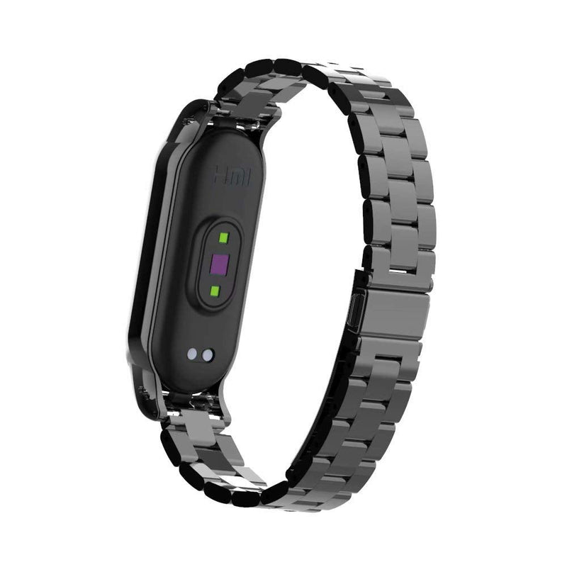 T-BLUER Band Compatible with Xiaomi Mi Band 5/Mi Band 6 Bands,Stainless Steel Metal Wrist Strap Wristband WatchBand Bracelet Accessories for Xiaomi Miband 5/6,No Tracker Included Style2-Black - BeesActive Australia