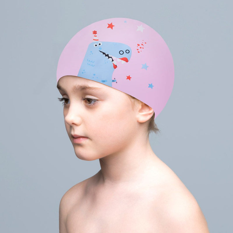 BALNEAIRE Silicone Swim Caps for Long Hair Kids Boys Girls Waterproof Swimming Cap Little Monster Pink - BeesActive Australia