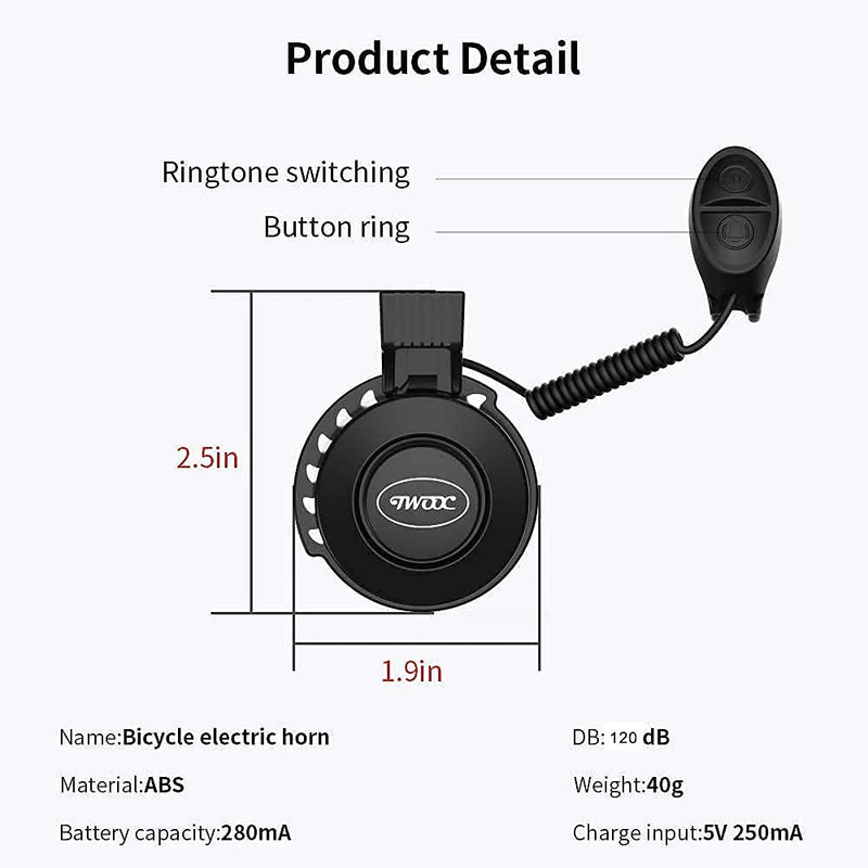 LESOVI Electric Bike Horn 120 db Cycling Bicycle Scooter Horn 4 Sound Modes with Rechargeable Battery Waterproof Bicycle Accessories for Kids Boys Adults Mountain Bike Bells Whistle 120 dB Black - BeesActive Australia