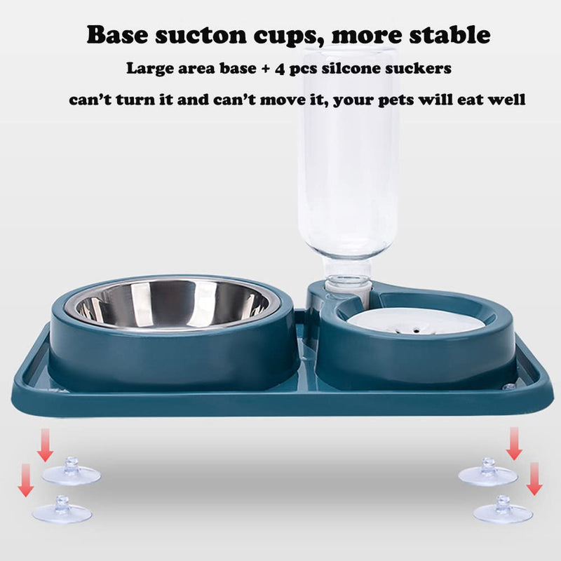 Double Dog Cat Bowls, 2 in1 Pet Water and Food Bowl Set with Automatic Gravity Water Dispenser Bottle Detachable Stainless Steel Bowl No-Spill for Cats and Dogs Puppy Kitten Rabbit Blue Capacity Water Bottle: 500ML - BeesActive Australia