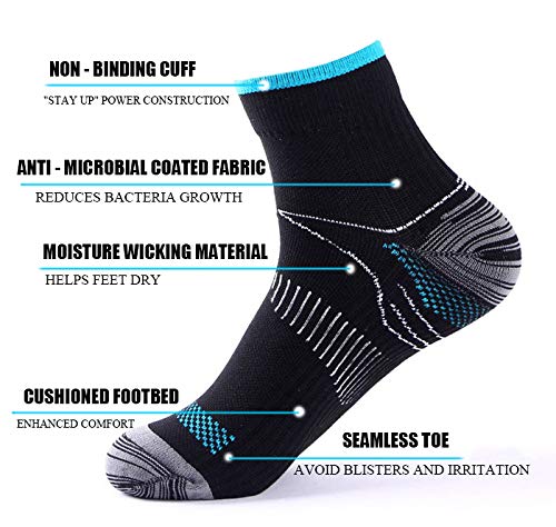 6 Pairs Johnda Compression Socks for Men and Women, Plantar Fasciitis Arch Support Foot Relieve Pain Supports Heel L-XL Black/Blue - BeesActive Australia