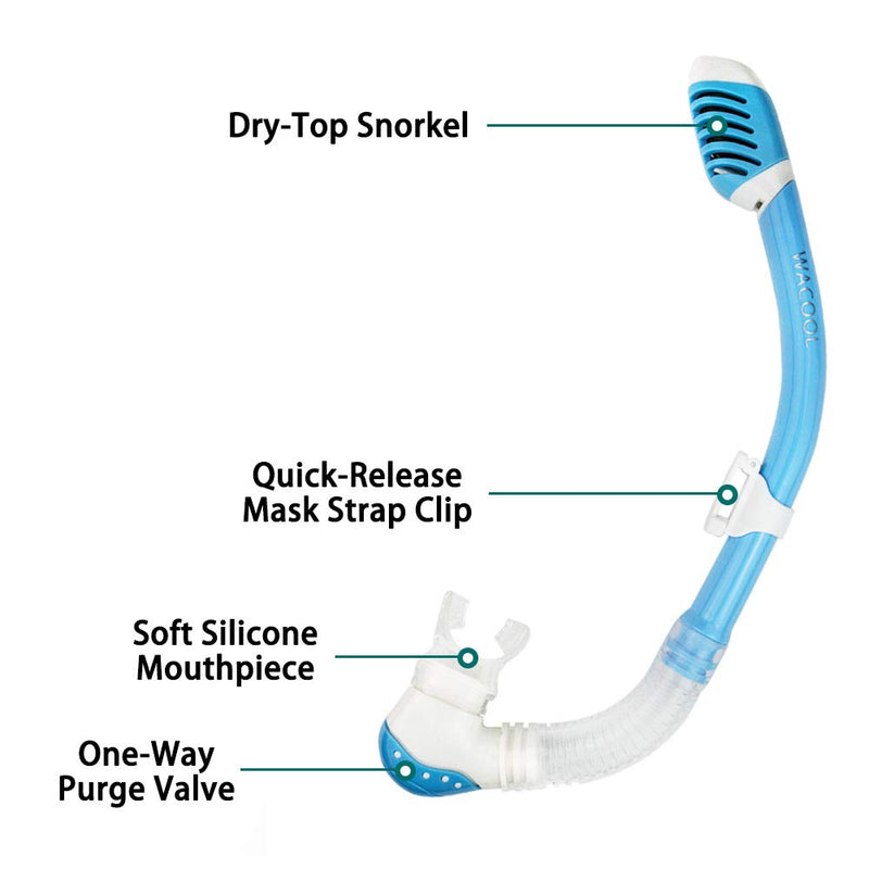 [AUSTRALIA] - WACOOL Snorkeling Snorkel Package Set for Kids Youth Junior, Anti-Fog Coated Glass Diving Mask, Snorkel with Silicon Mouth Piece,Purge Valve and Anti-Splash Guard. SkyBlue 