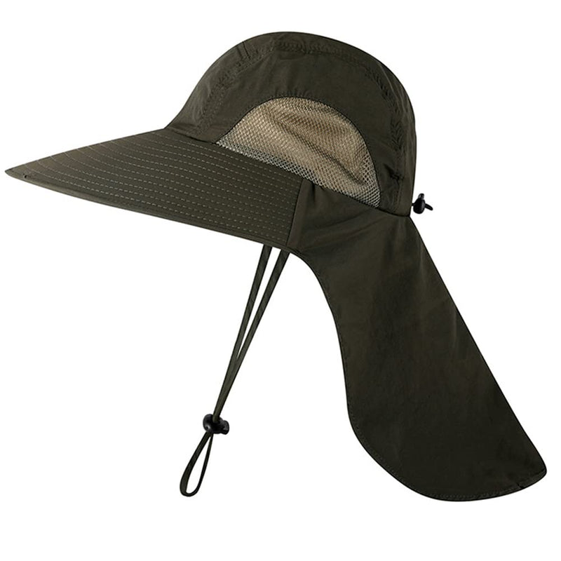 Wide Brim Sun Hat with Neck Flap, Adjustable Outdoor 50+UPF Protection Safari Cap Womens Mens Hiking Fishing Hat Army Green - BeesActive Australia