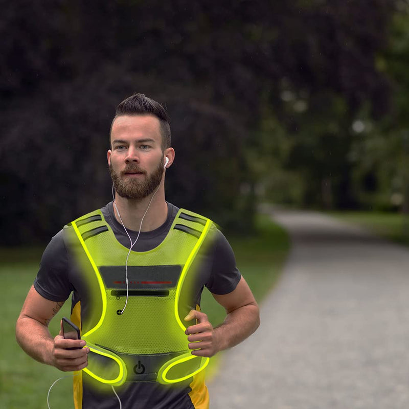 LED Reflective Vest Running Gear with Pouch, USB Charging & Ultralight Reflective Safety Vest for Night Running Cycling Green - BeesActive Australia