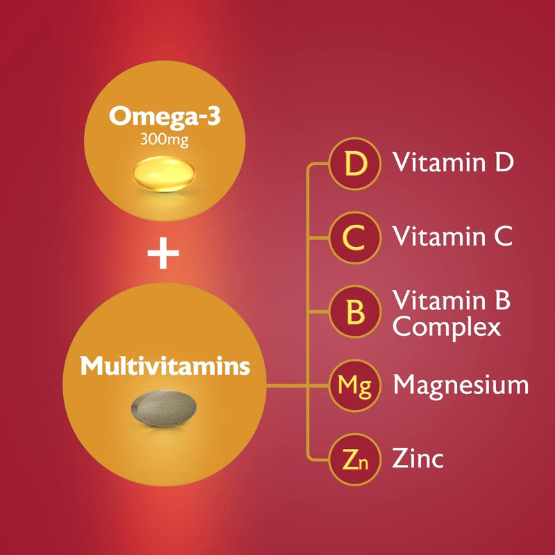 Seven Seas Omega-3 & Multivitamins Man, With B Vitamins and Magnesium, 30-Day Duo Pack, 30 Omega-3 Capsules and 30 Multivitamin Tablets Single - BeesActive Australia