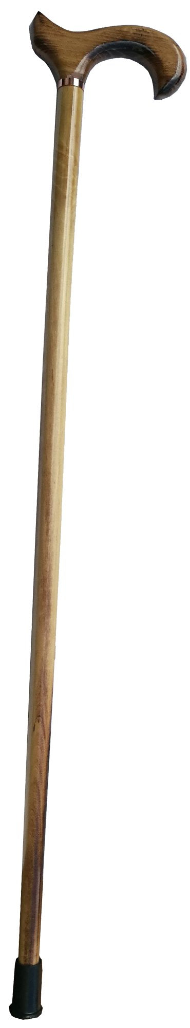 Gents Wooden Scorched Derby Cane with Collar Walking Stick with Natural Wood Stain 94cm (37") Height - BeesActive Australia