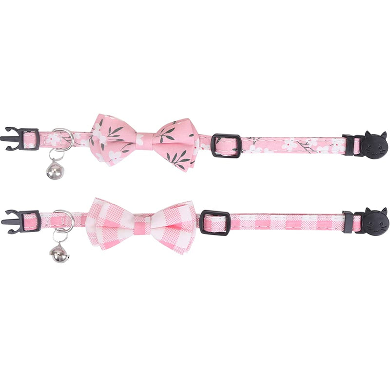 Lamphyface 2 Pack/Set Cat Collar Breakaway with Cute Bow Tie and Bell Plaid Flower for Kitty Adjustable Safety pink - BeesActive Australia