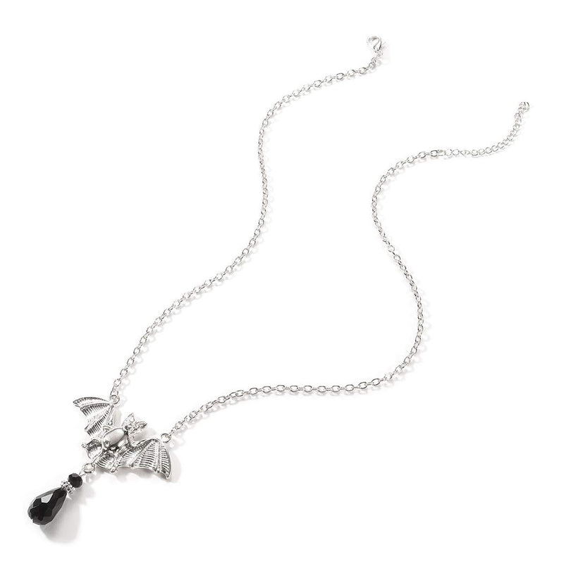 Yalice Vintage Gothic Bat Necklace Chain Black Rhinestone Pendant Necklaces Jewelry for Women and Girls Silver - BeesActive Australia
