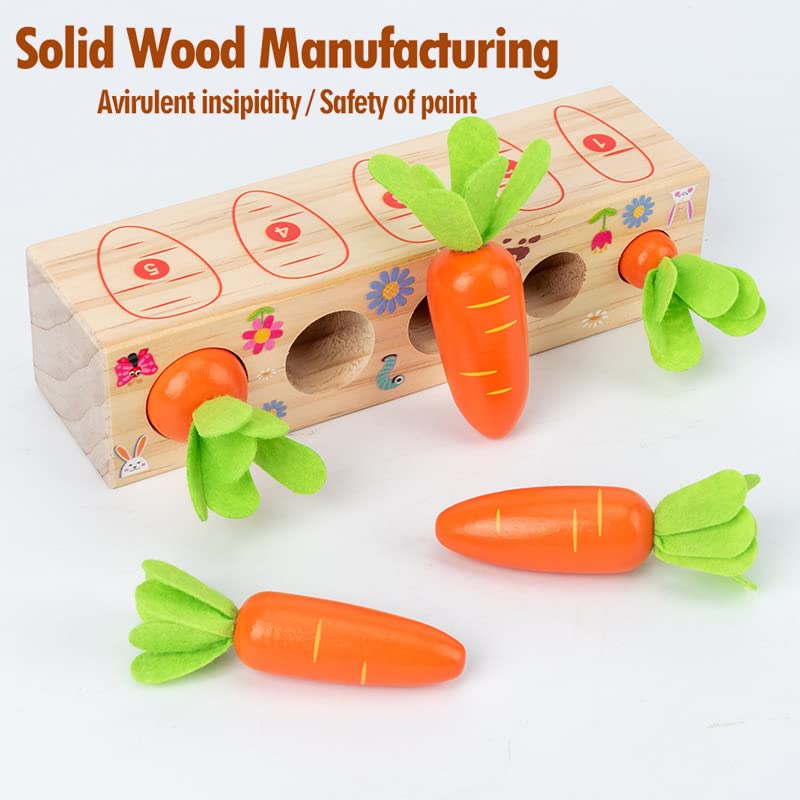 Wooden Montessori Toys for 1 2 3 Years Old Boys and Girls Shape Matching Puzzle Carrot Harvest Game Developmental Educational Birthday Gifts for Baby Toddlers 1-3, Great Fine Motor Skill 12 Months Farm 2 Digital Carrot - BeesActive Australia