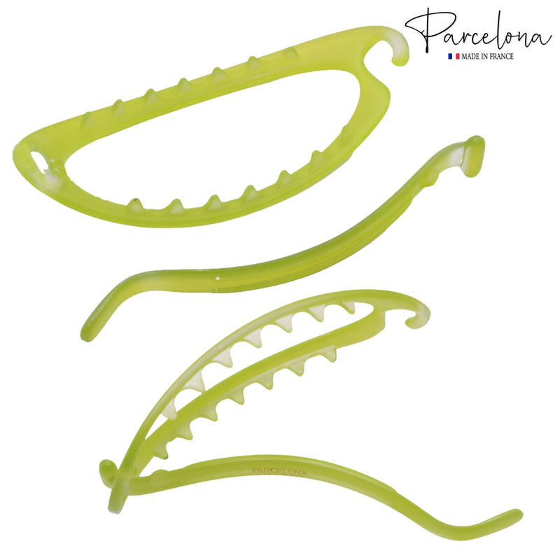 Parcelona French Oval Simple 4 1/4" Large Cellulose Acetate Metal Free Hair Barrette Clips Ponytail Non Slip Fashion Durable Styling Women Hair Accessories Hair Clip for Girls, Made in France(Neon Lemon Green) Neon Lemon Green - BeesActive Australia