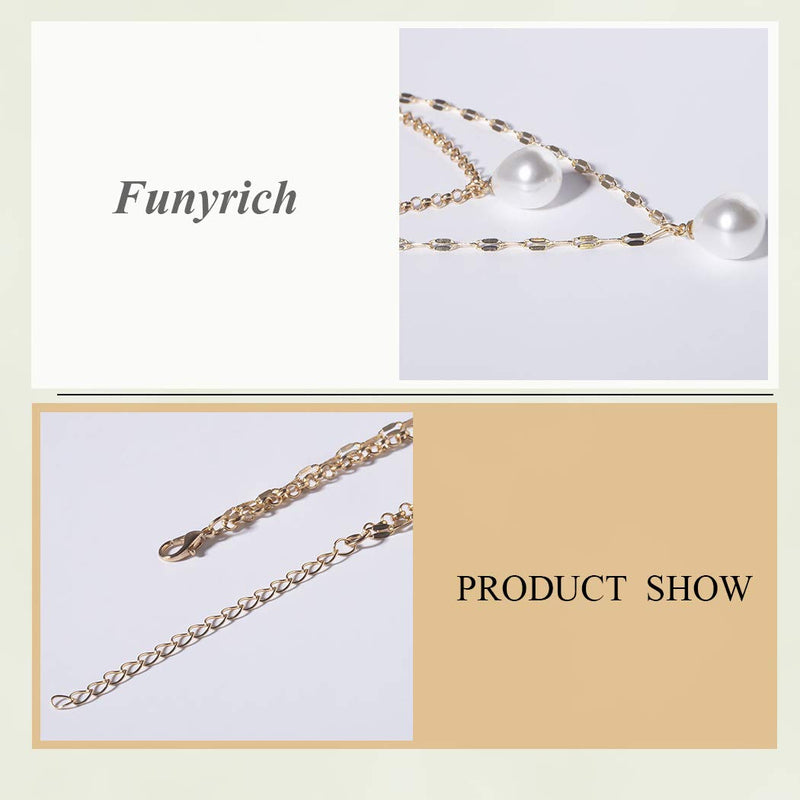 Funyrich Simple Layered Pearl Necklace Chain Gold Waterdrop Pendant Necklaces Crystal Jewelry for Women and Girls - BeesActive Australia