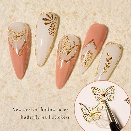 8 Sheets Butterfly Nail Art Stickers Holographic Laser Self Adhesive Nail Art Decals Gold and Silver Butterfly Shapes Design for Women Girls Manicure Tips Wraps Decorations - BeesActive Australia