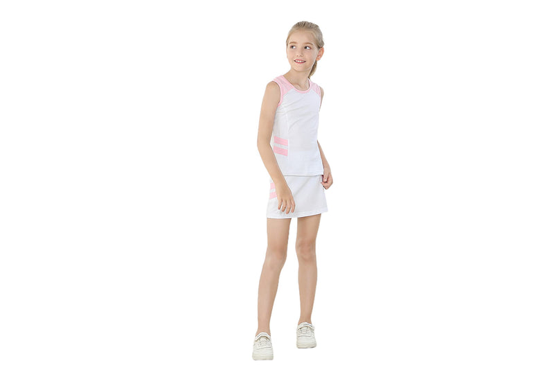 Girls Sleeveless Tennis Golf Dress Outfit with Built-in Shorts Pockets Tank Top and Sports Skirt Skort White 6 Years - BeesActive Australia